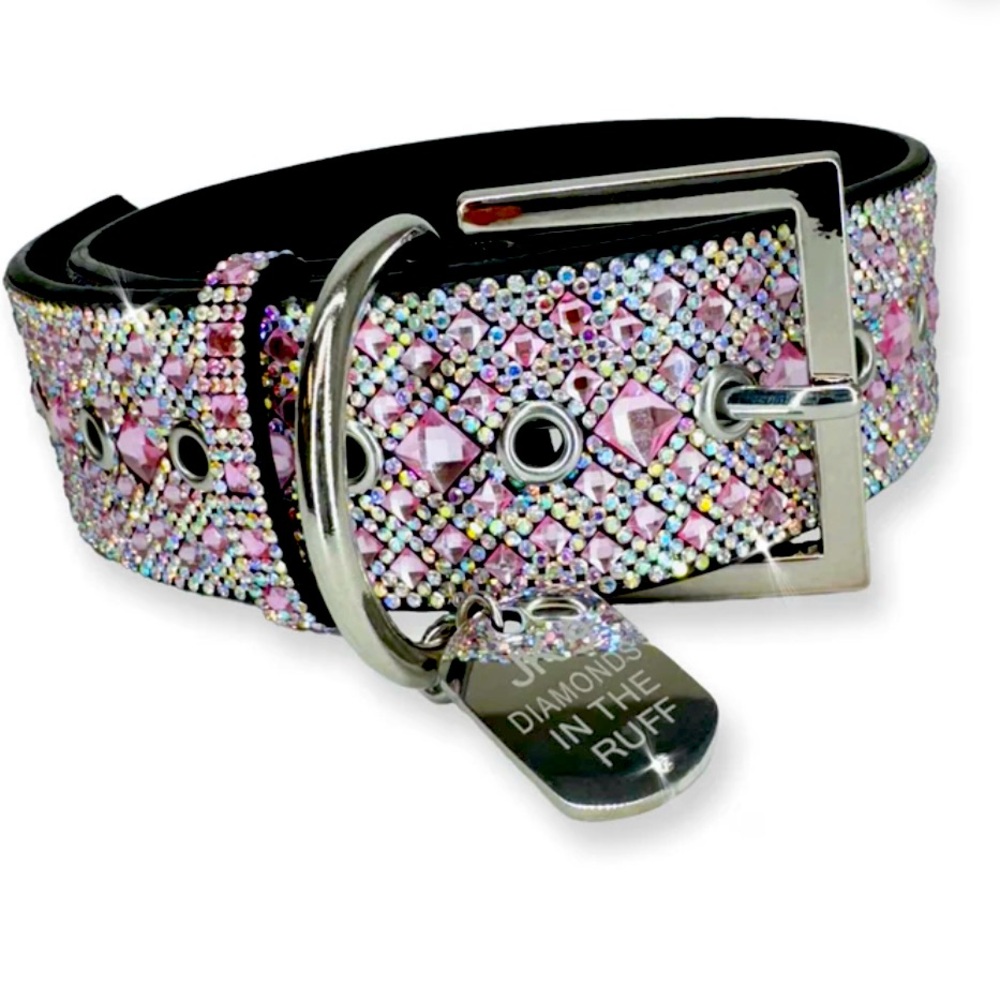 DESIGNER-DIAMONDS IN THE RUFF DOG COLLAR PINK LARGE